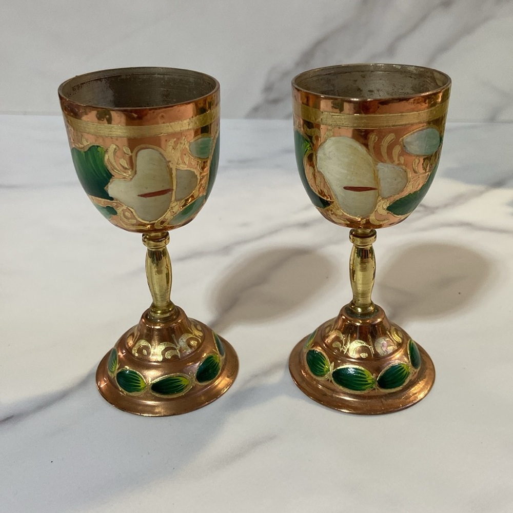 Shot Glasses 2Pcs Mini Copper Goblet Vintage Metal Wine Cup Retro Small Goblet